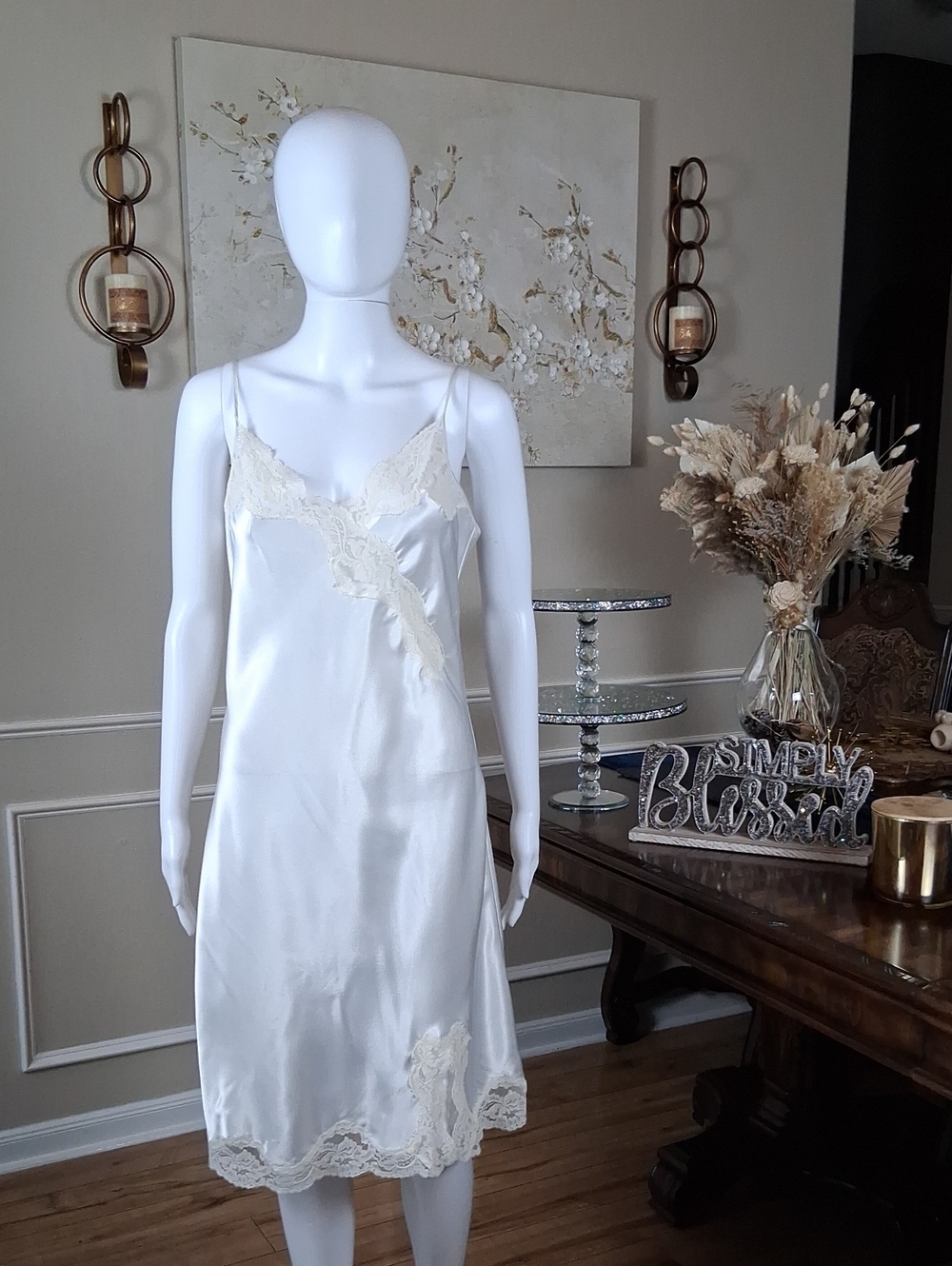 Victoria's Secret White Floral Lace Trim Slip Mini Dress Women's Lingerie Large - Picture 9 of 16